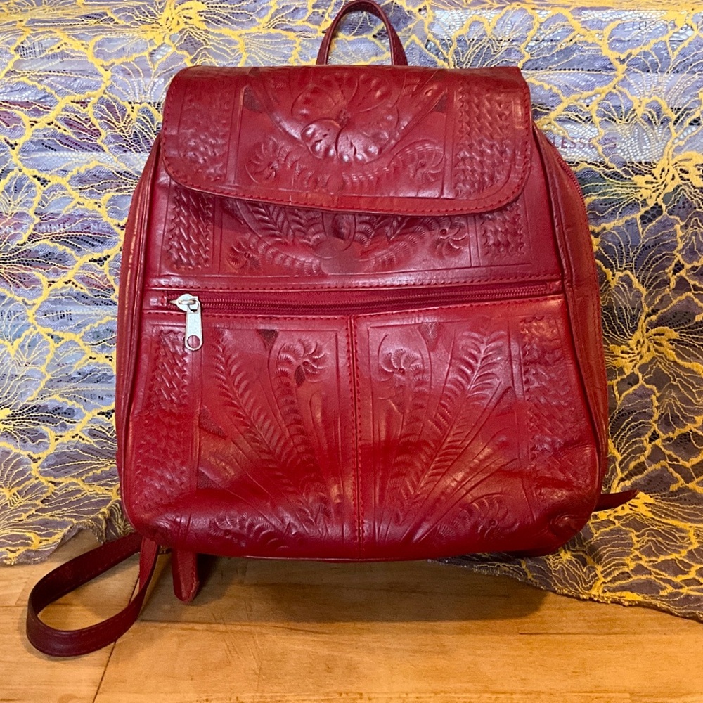 Genuine Leather Ropin West Red Backpack Purse